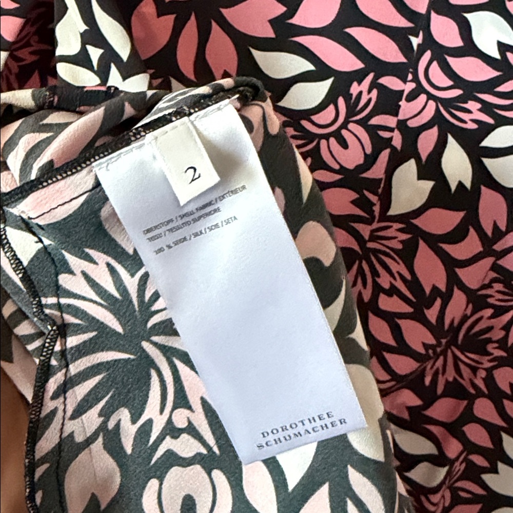 DOROTHEE SCHUMACHER Pink Black White Floral SILK Shift Dress size 2 - Picture 8 of 9